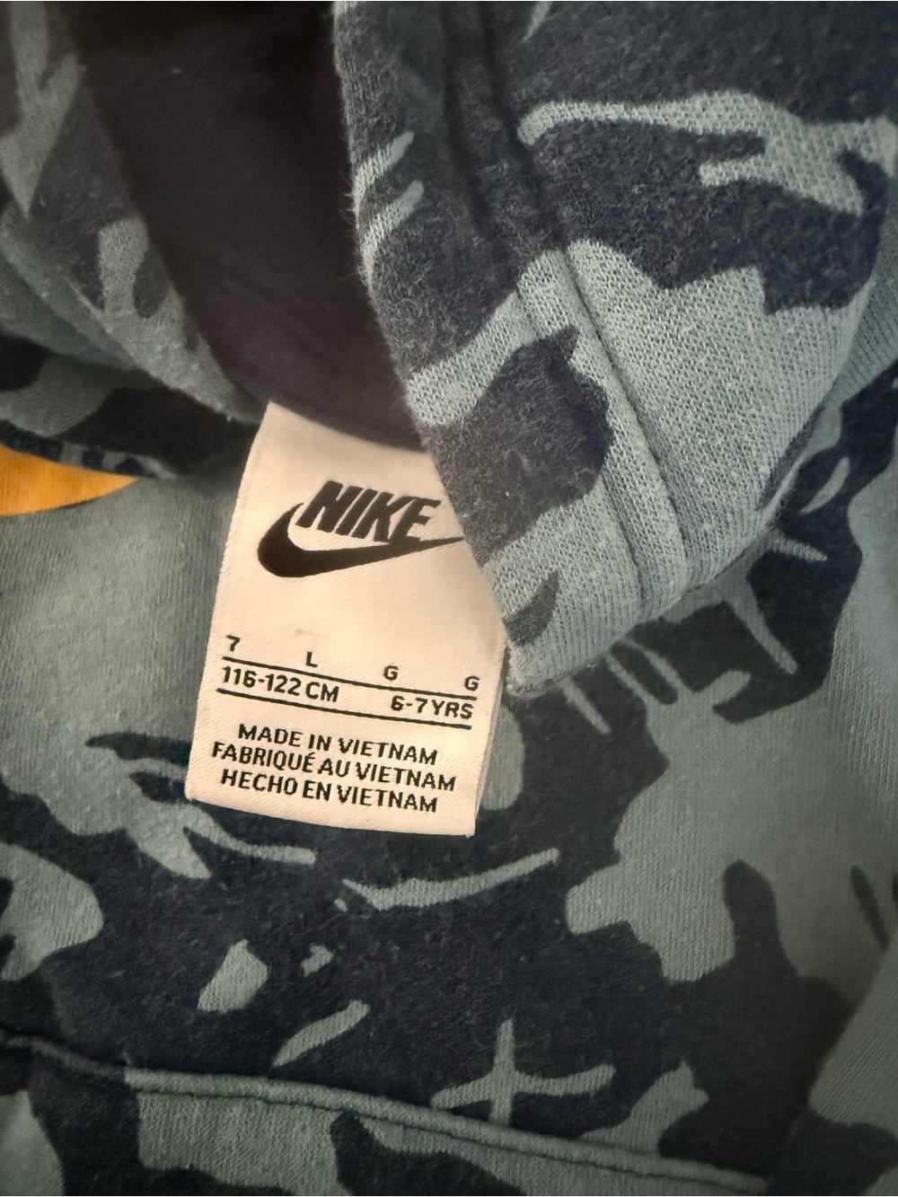Nike Teal and Navy Camo Hoodie with yellow Swoosh - Picture 3 of 3